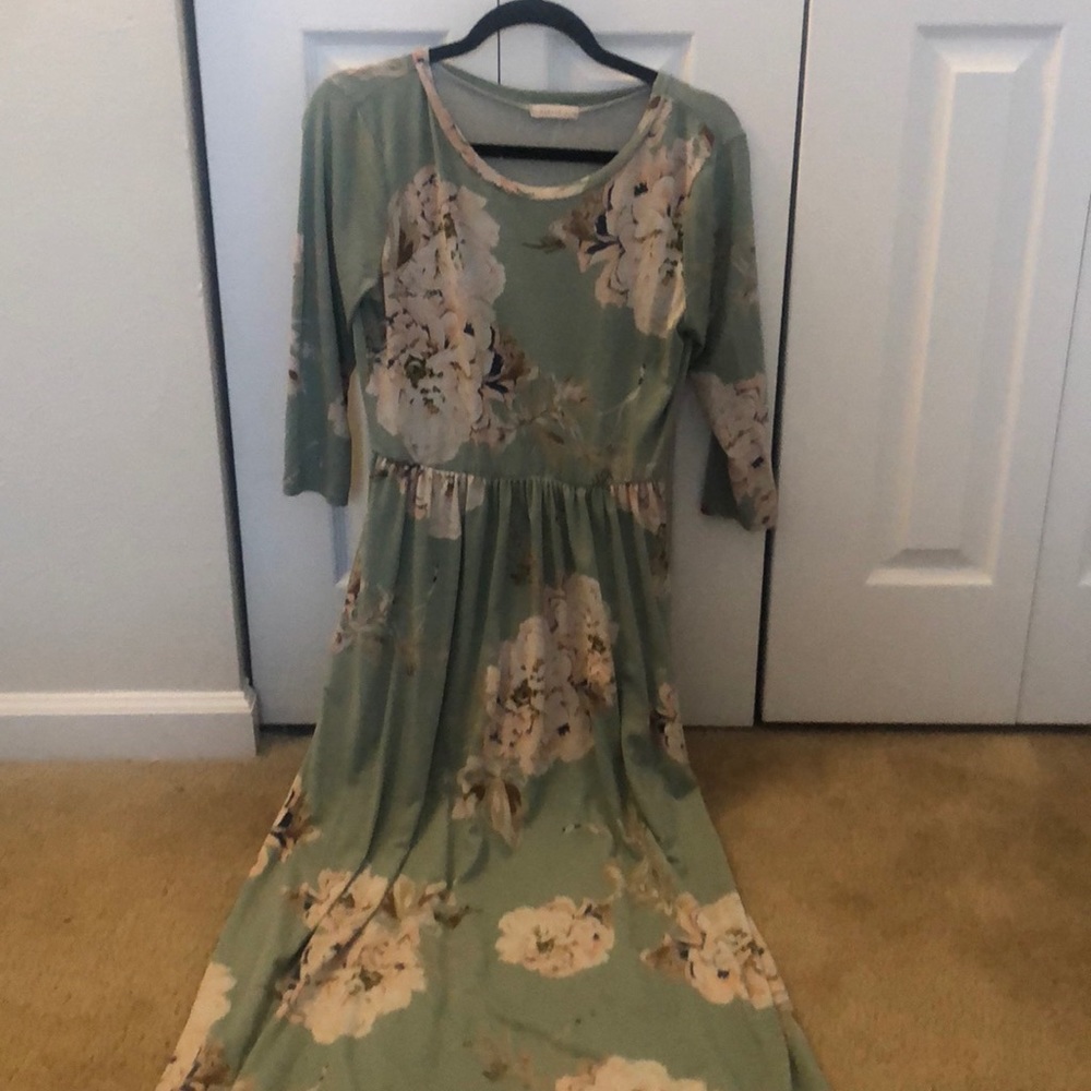3/4 Sleeve Floral Mint Green and Blush Pink Maxi